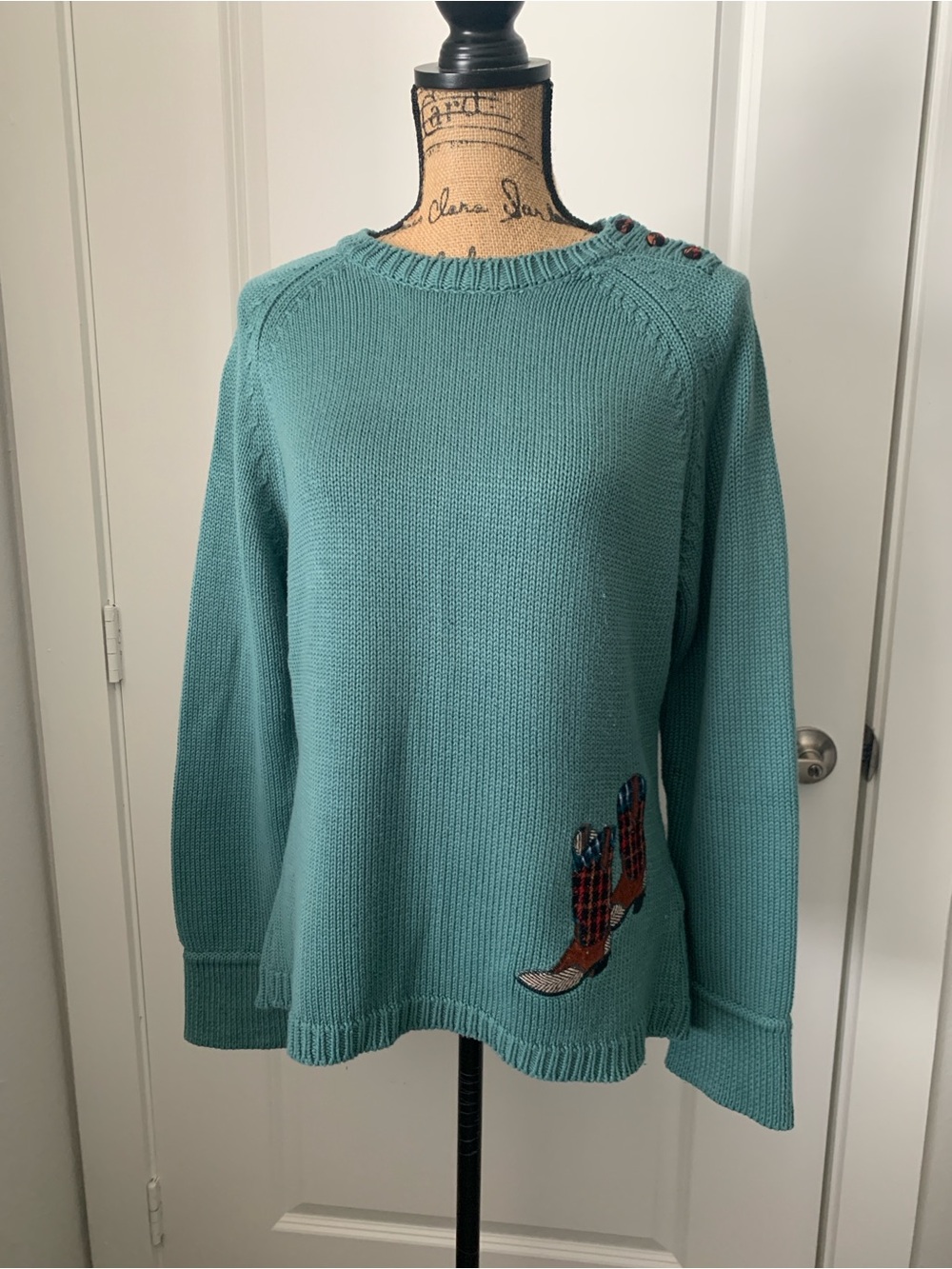 Vintage Clearwater Outfitters Green Knit Cowboy Boot Sweater Size L